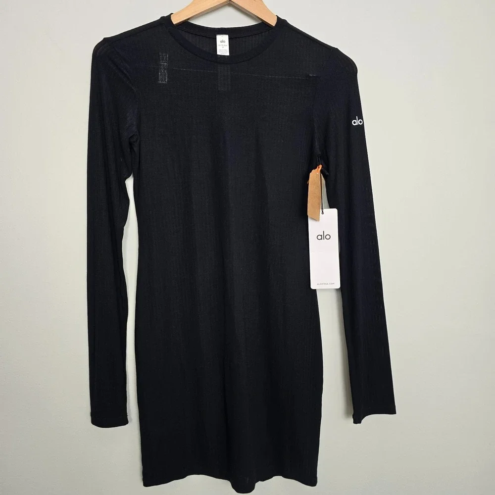 NWT Alo Yoga Womens Ribbed Sea Coast Long Sleeve Dress Size XS Elevated Casual